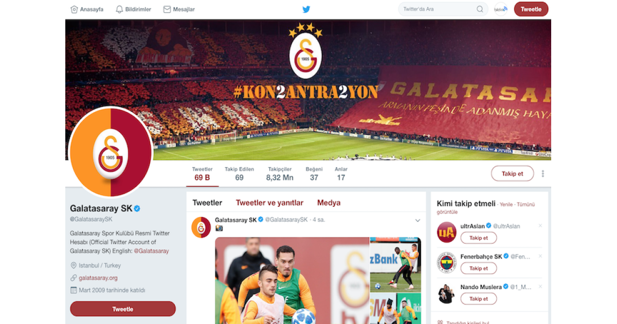 2018'de Twitter'ın en çok etkileşim alan kulübü Galatasaray oldu