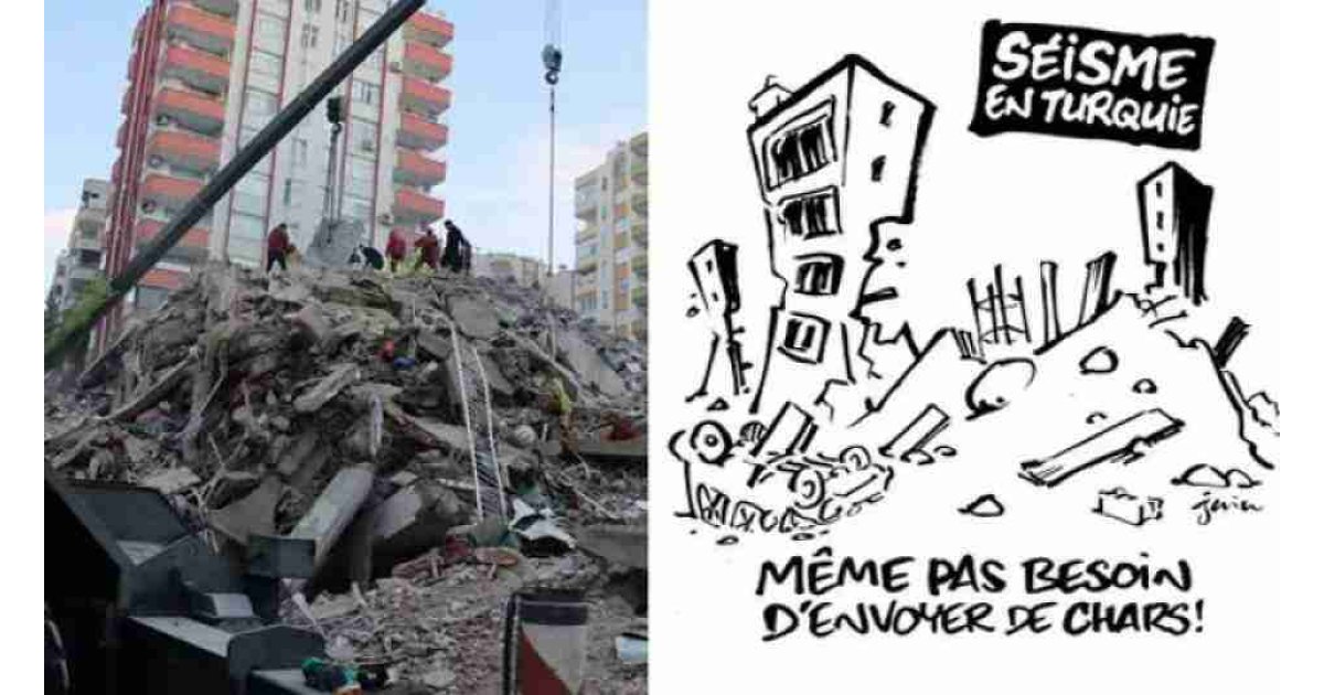 Fransız Charlie Hebdo dergisinden Depremler ile ilgili nefret dolu bir karikatür!
