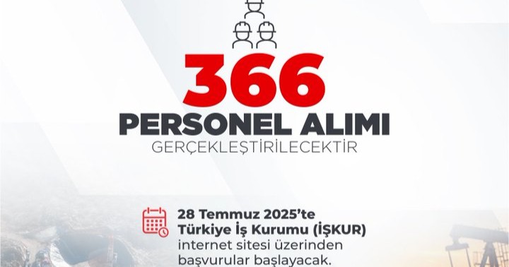 TPAO, 366 personel alımı için başvurular 28 Temmuz - 1 Ağustos 2025 tarihleri arasında İŞKUR üzerinden yapılacak.