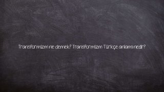 Transformizm ne demek? Transformizm Türkçe anlamı nedir?