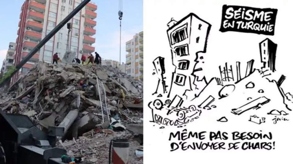 Fransız Charlie Hebdo dergisinden Depremler ile ilgili nefret dolu bir karikatür!