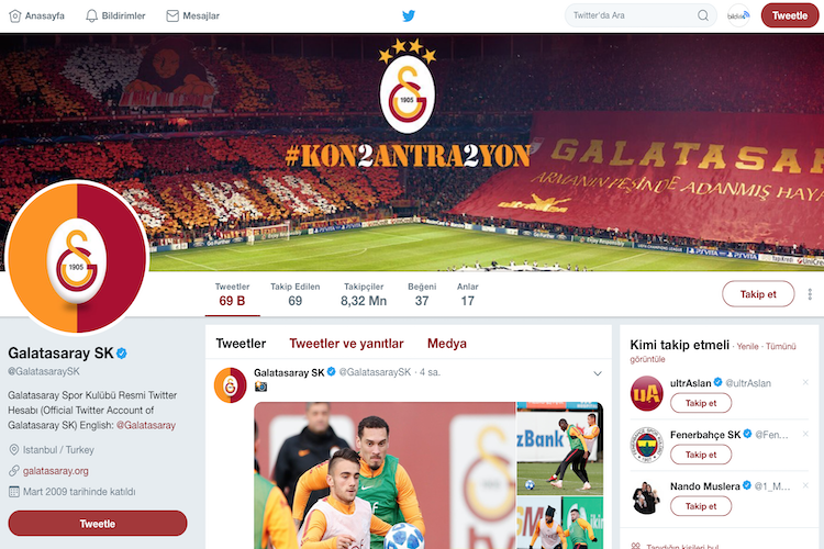 2018'de Twitter'ın en çok etkileşim alan kulübü Galatasaray oldu